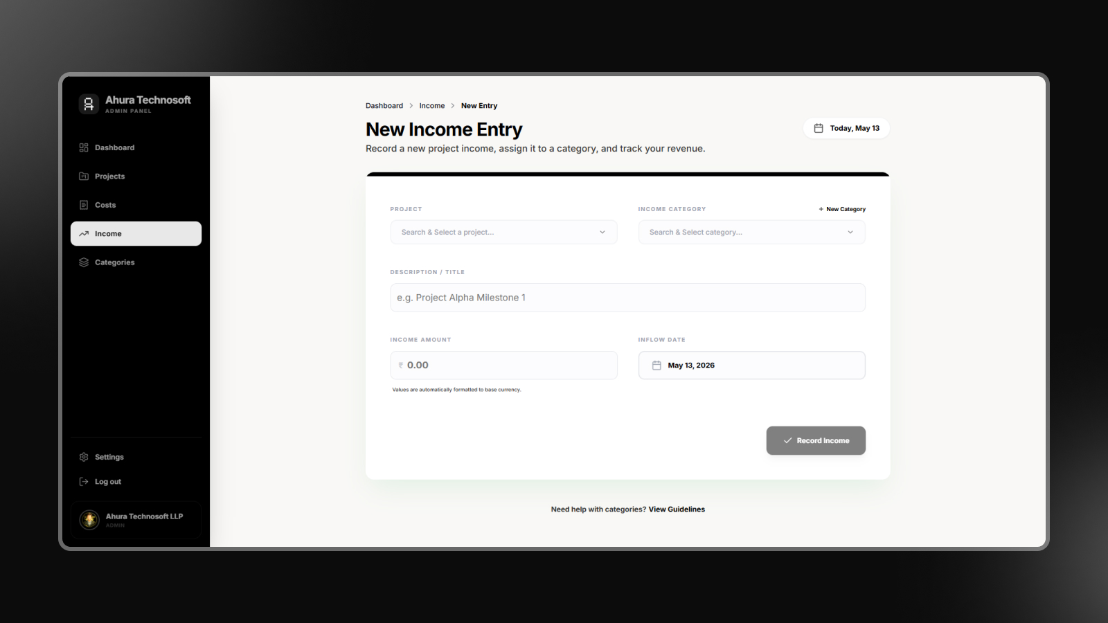Income Entry Module